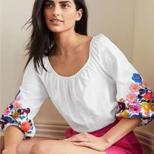 Boden Floral Embroidered White Blouse